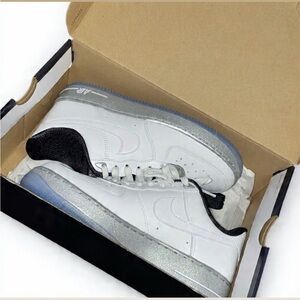 All New Air Force 1’s Women Nike Air… trimmed in silver soles, w/ brand written